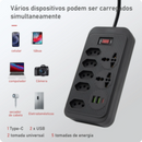 Extensão Coibeu de Tomada Preto de Energia USB e Plugues com 2 Metros