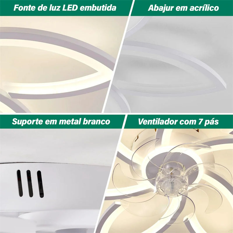 Ventilador de Teto com Controle Remoto e Luminária LED