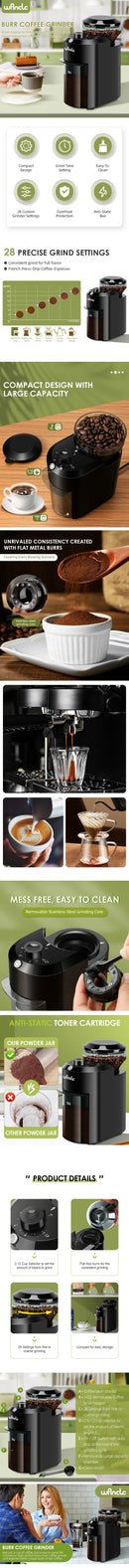 Wancle Electric Burr Coffee Grinder Adjustable Burr Mill