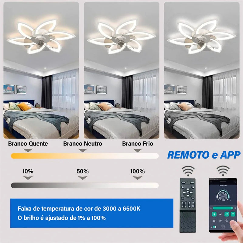 Ventilador de Teto com Controle Remoto e Luminária LED