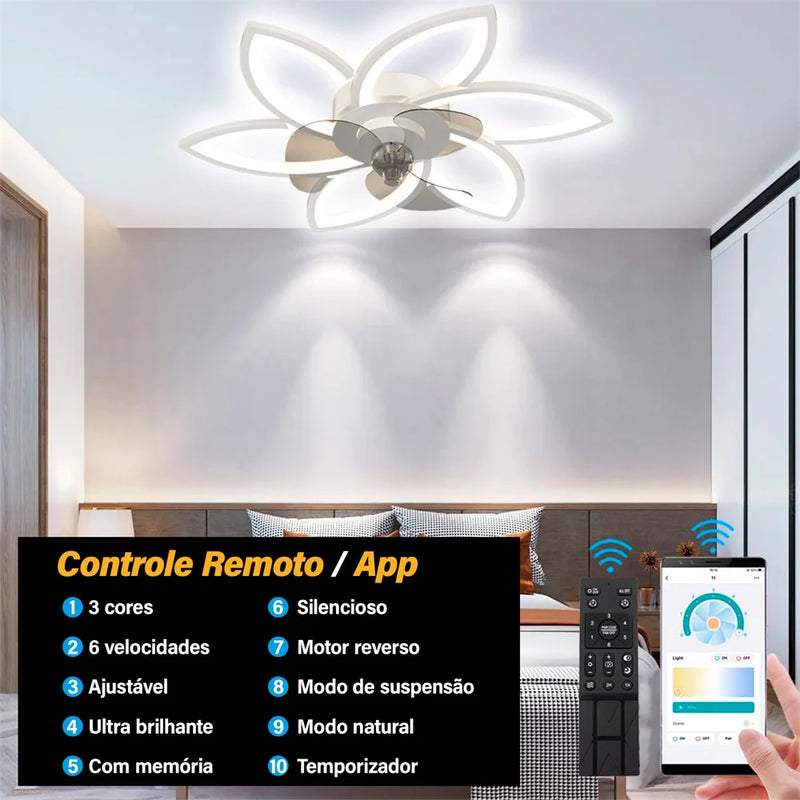 Ventilador de Teto com Controle Remoto e Luminária LED