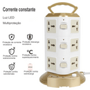 Tomada Tipo Torre Protetora de Sobrecarga de Cabos com 12 Saídas, 3 USB